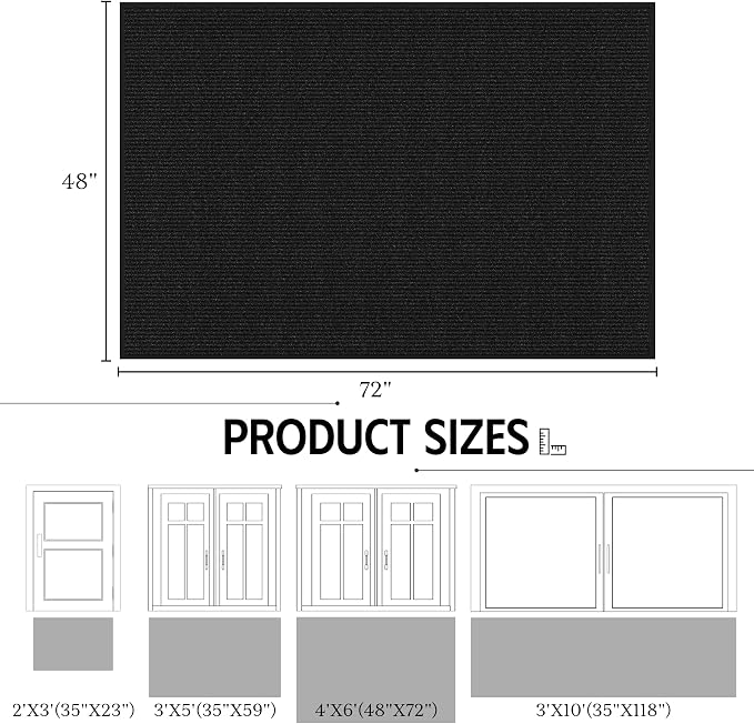Front Door Mat 4' x 6', Low Profile Welcome Mat, Non-Slip Door Mat Outside