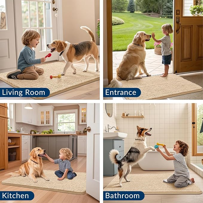Smiry Dog Door Mat for Muddy Paws 30x17, Absorbent Dirt Trapper, Non-Slip