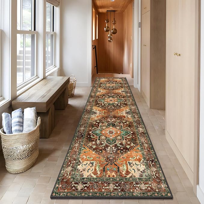 Yamaziot Washable Runner Rug, 3x10 Non-Slip Boho Vintage Hallway Rug