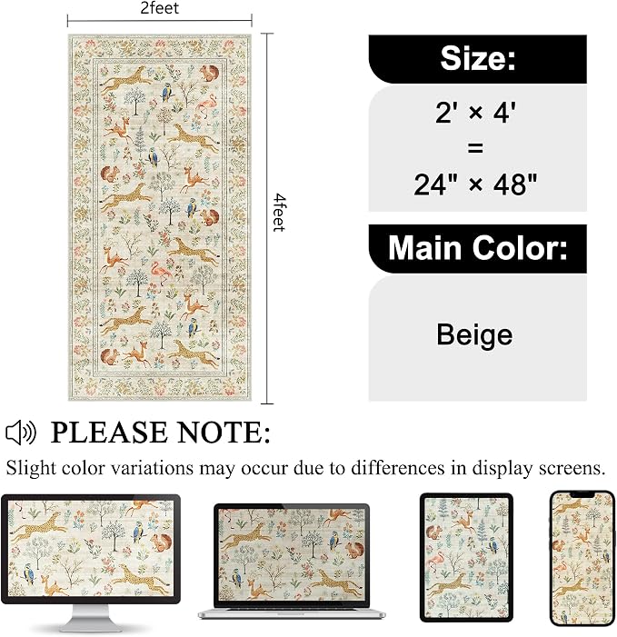 DUKINO 2x4 Rug for Hallway, Washable Kitchen Runner Rug