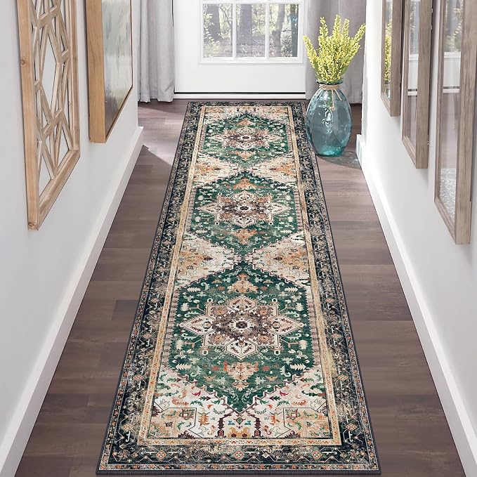 Yamaziot Washable Runner Rug, 2x8 Non-Slip Boho Vintage Hallway Rug Runner