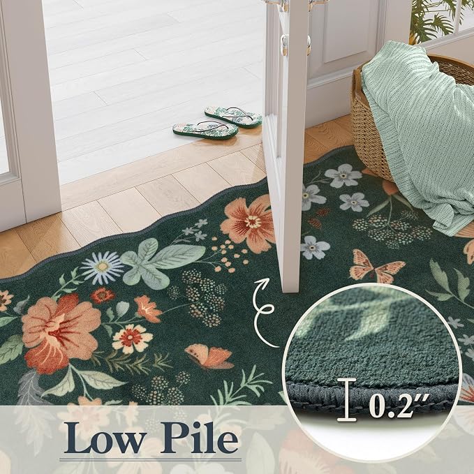 Lahome Floral Washable Living Room Rugs, 5x7 Green Area Rugs