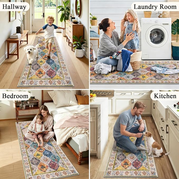HEBE Washable Hallway Runner Rug 2'x 5' Non Slip Kitchen Rugs Runner, Low Pile