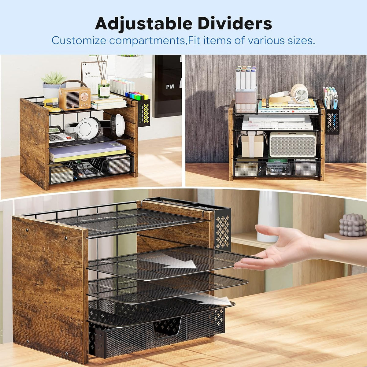 Simple Trending Wood Desk Organizer, 5-Tier File Organizer, Rustic Brown