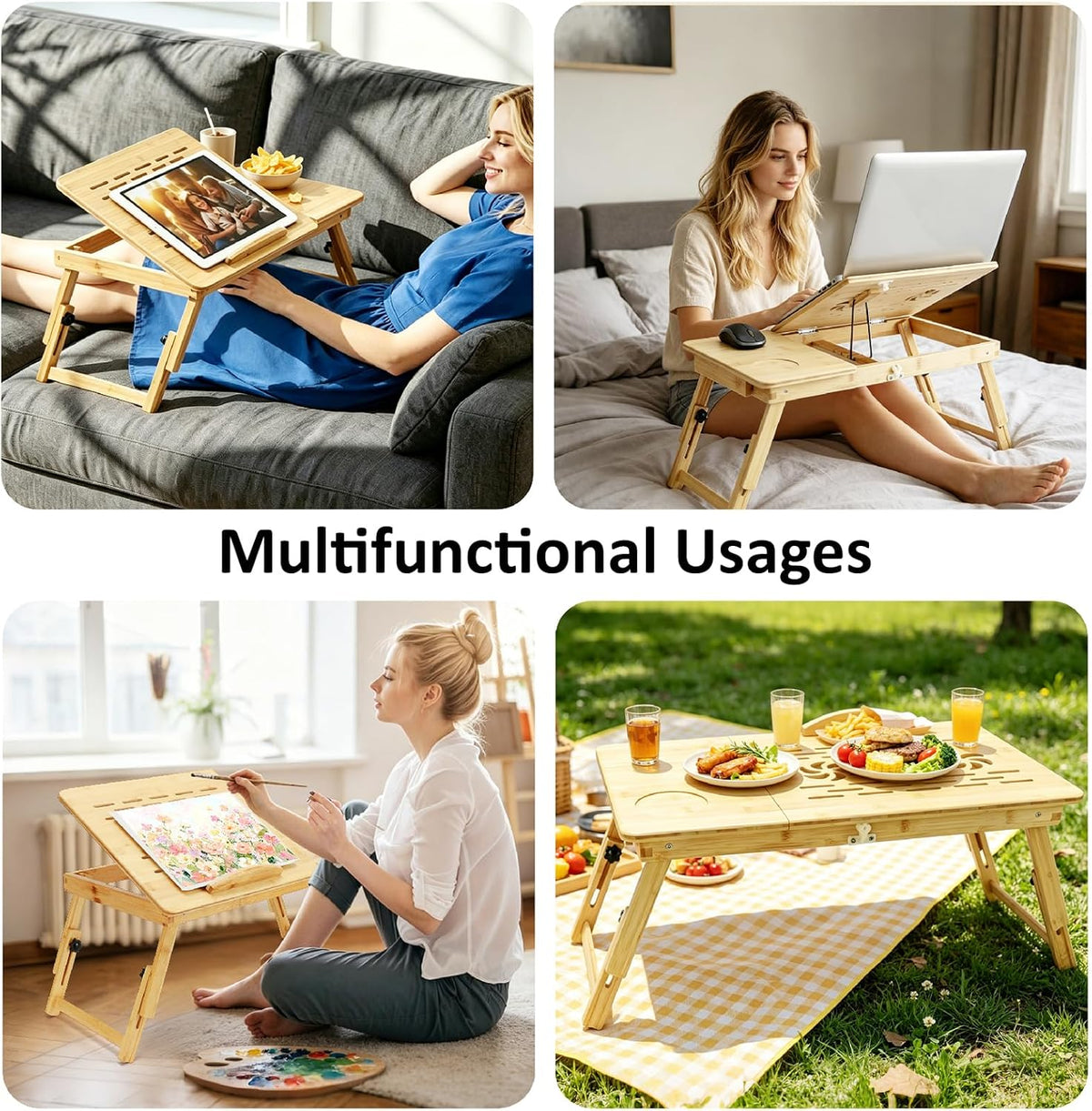 Laptop Desk for Bed, Foldable Bed Tray, Adjustable Angle & Height