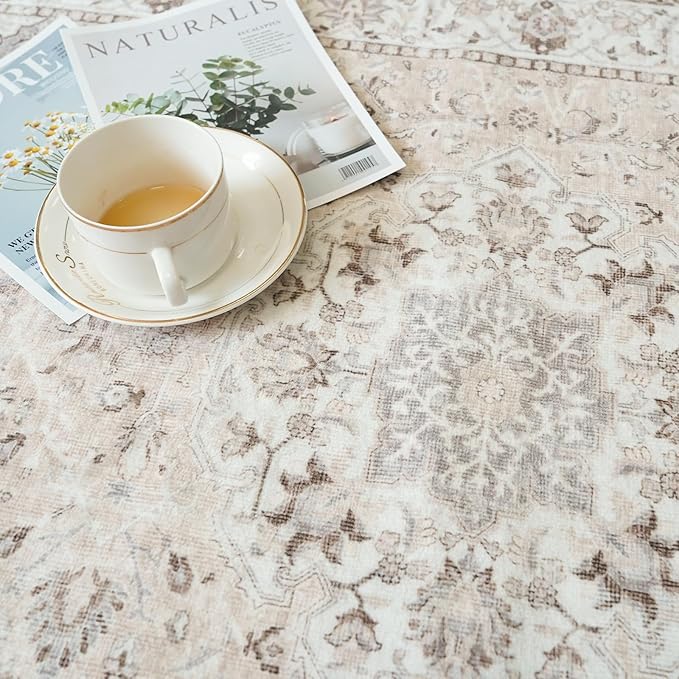 Living Room 4x6 Area Rugs: Vintage Farmhouse Washable Non-Slip Rug