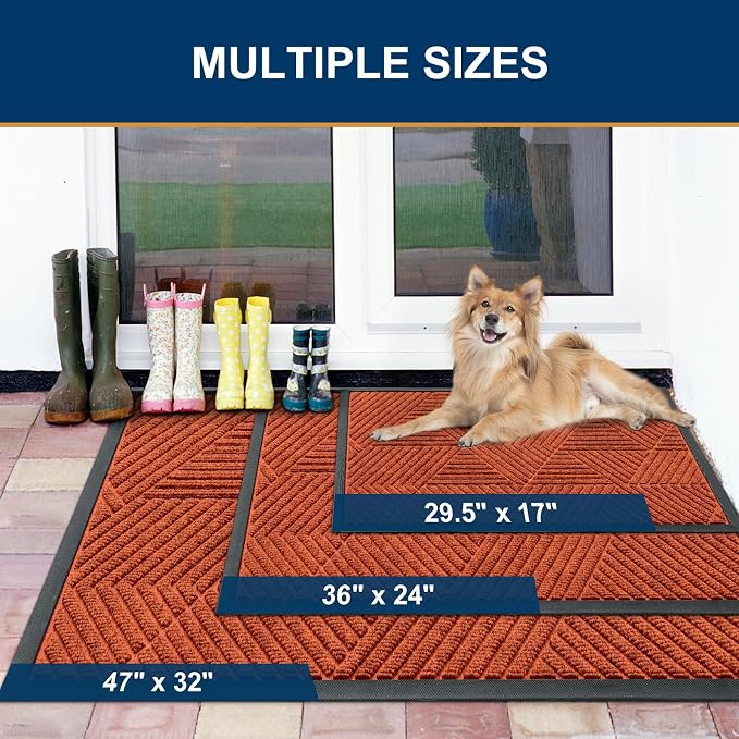 Smiry Front Door Mat Outside Entrance, Heavy Duty Sturdy Natural Rubber Doormat