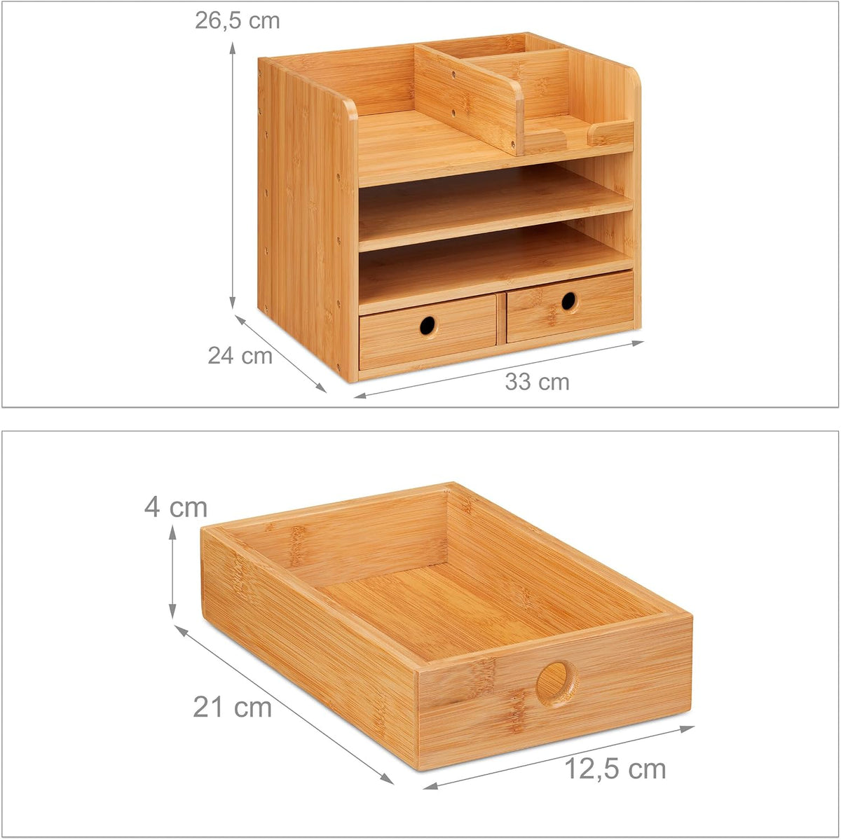 Relaxdays Desk Organiser, Natural Wood, 26.5 x 33 x 24 cm