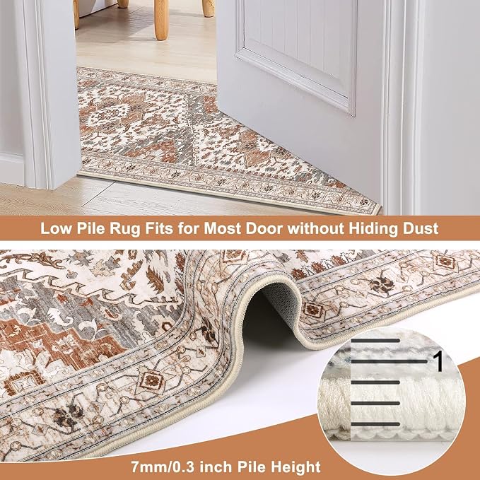 Yamaziot Washable Runner Rug, 2x6 Non-Slip Boho Vintage Hallway Rug Runner