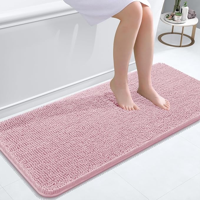 OLANLY Bathroom Runner Rugs 47x20, Soft Absorbent Chenille Bath Rugs, Rubber
