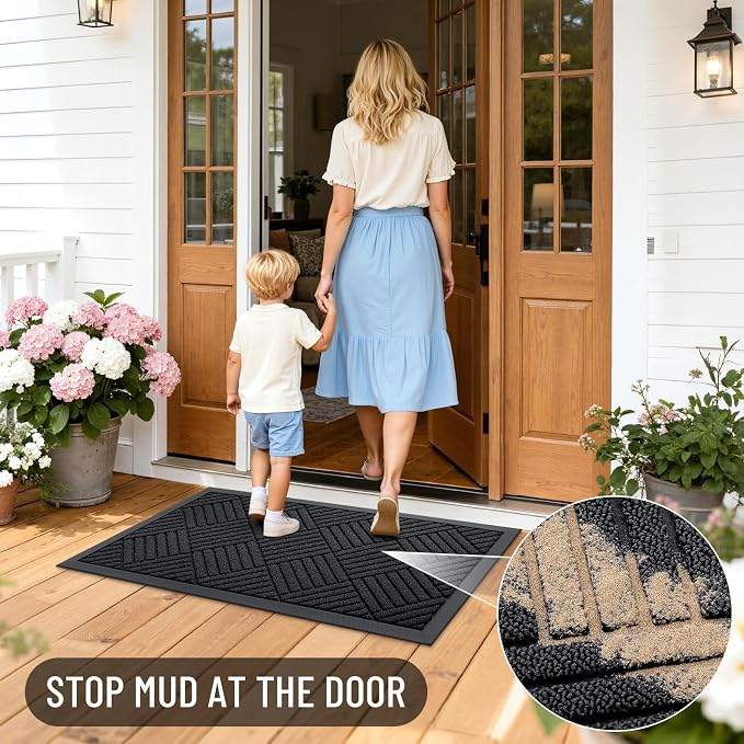 OLANLY Front Door Mat Outside Entrance 33x21, Heavy Duty Sturdy Natural Rubber