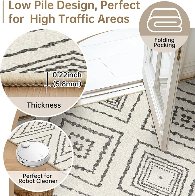 BESTSWEETIE Area Rug 2x6 Rug Machine Washable Non-Slip Low Pile Print Pattern