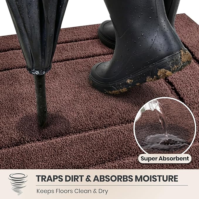 PURRUGS Dirt Trapping Door Mat 24" x 35.5", Non-Slip/Skid Machine Washable