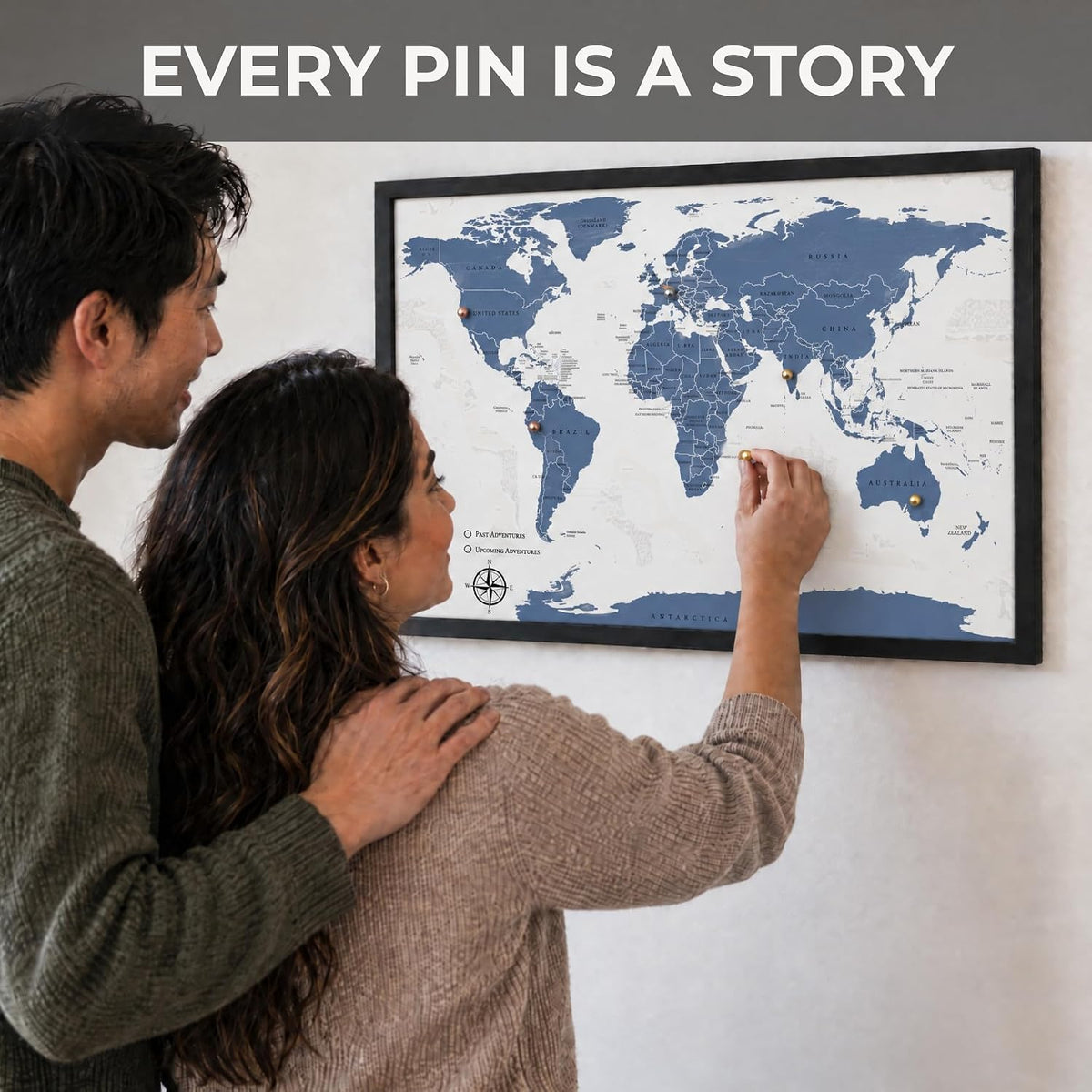 Large Push Pin World Travel Map – 30" x 20" Framed Cork Board Wall Art, Modern World Map with 200 Unique Pins for Tracking Adventures, A Premium Gift for Travelers, Couples and Families