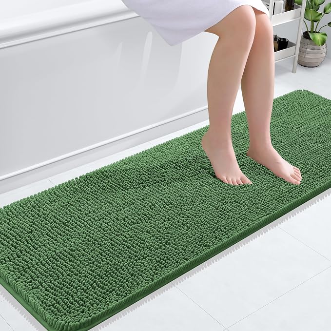OLANLY Bathroom Runner Rugs 59x20, Soft Absorbent Chenille Bath Rugs, Rubber