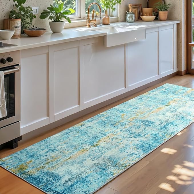 Runner Rug for Kitchen Teal Blue Hallways Runner Rug Non Slip 2'6''x8' Washable