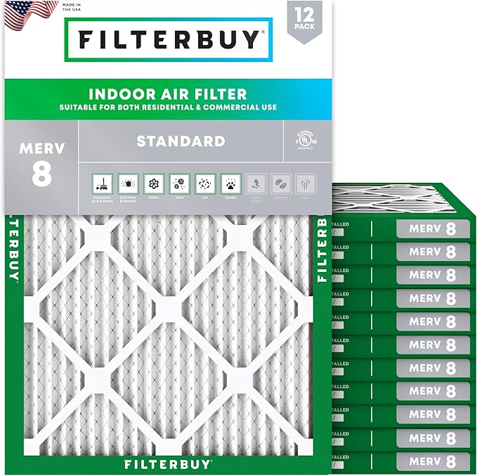 Filterbuy 25x28x1 Air Filter MERV 8 Essential Dust & Allergy Defense,