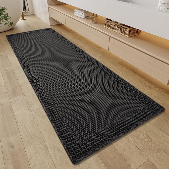 RESARE Waffle Bathroom Runner Rugs, Super Absorbent Bath Mat Non Slip Washable