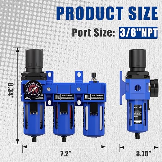 NEWPO 1/2'' NPT Compressed Air Filter Regulator Lubricator Combo