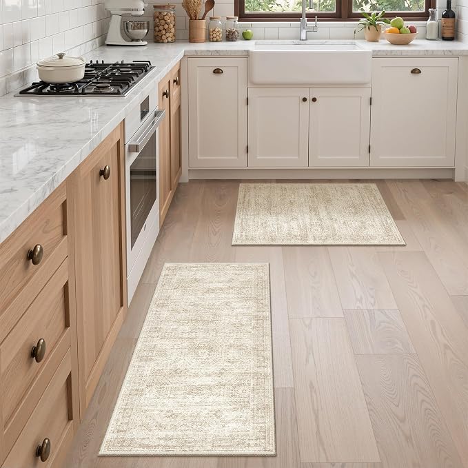 Washable Kitchen Rugs Sets of 2 Piece, Hallway Runner Rug Non-Slip