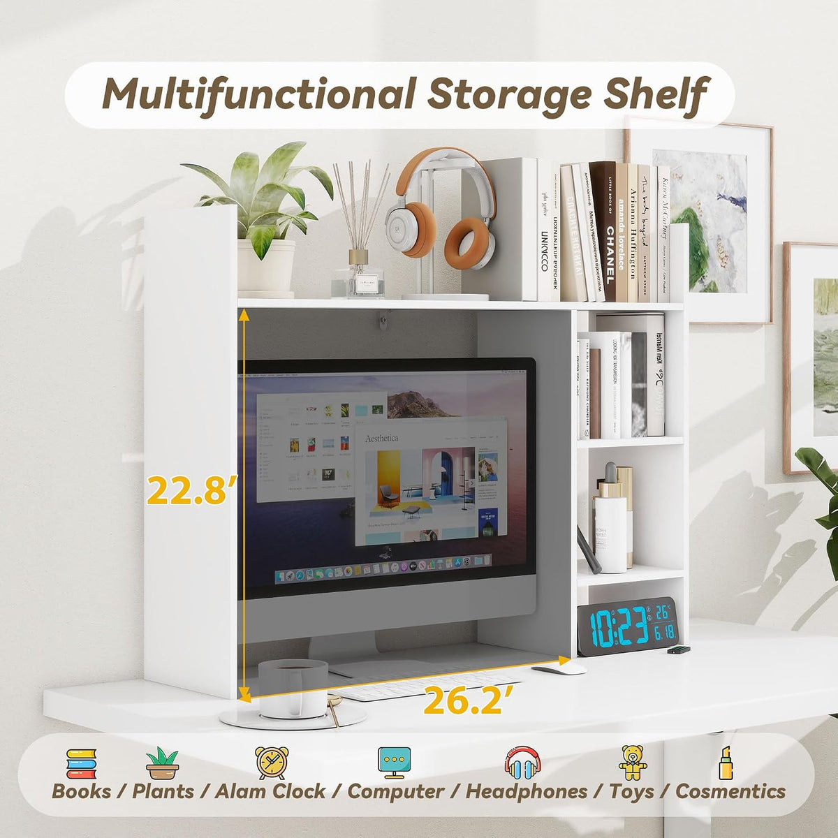 FTZxHKLX Desktop Bookshelf, 4 Tier Wooden Desk Storage Hutch, White