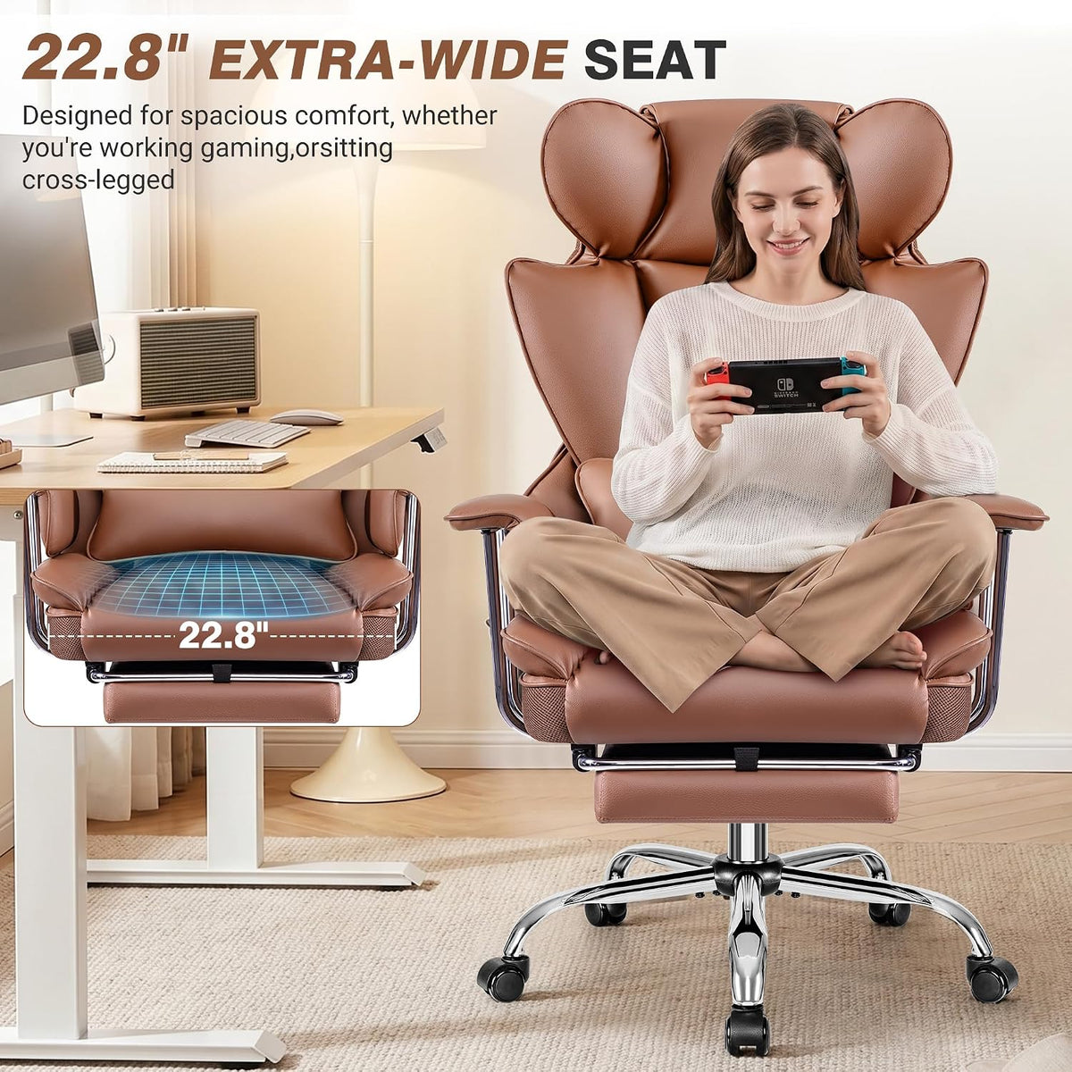 ALLGOD Big and Tall Office Chair, Executive Leather Chair with Footrest