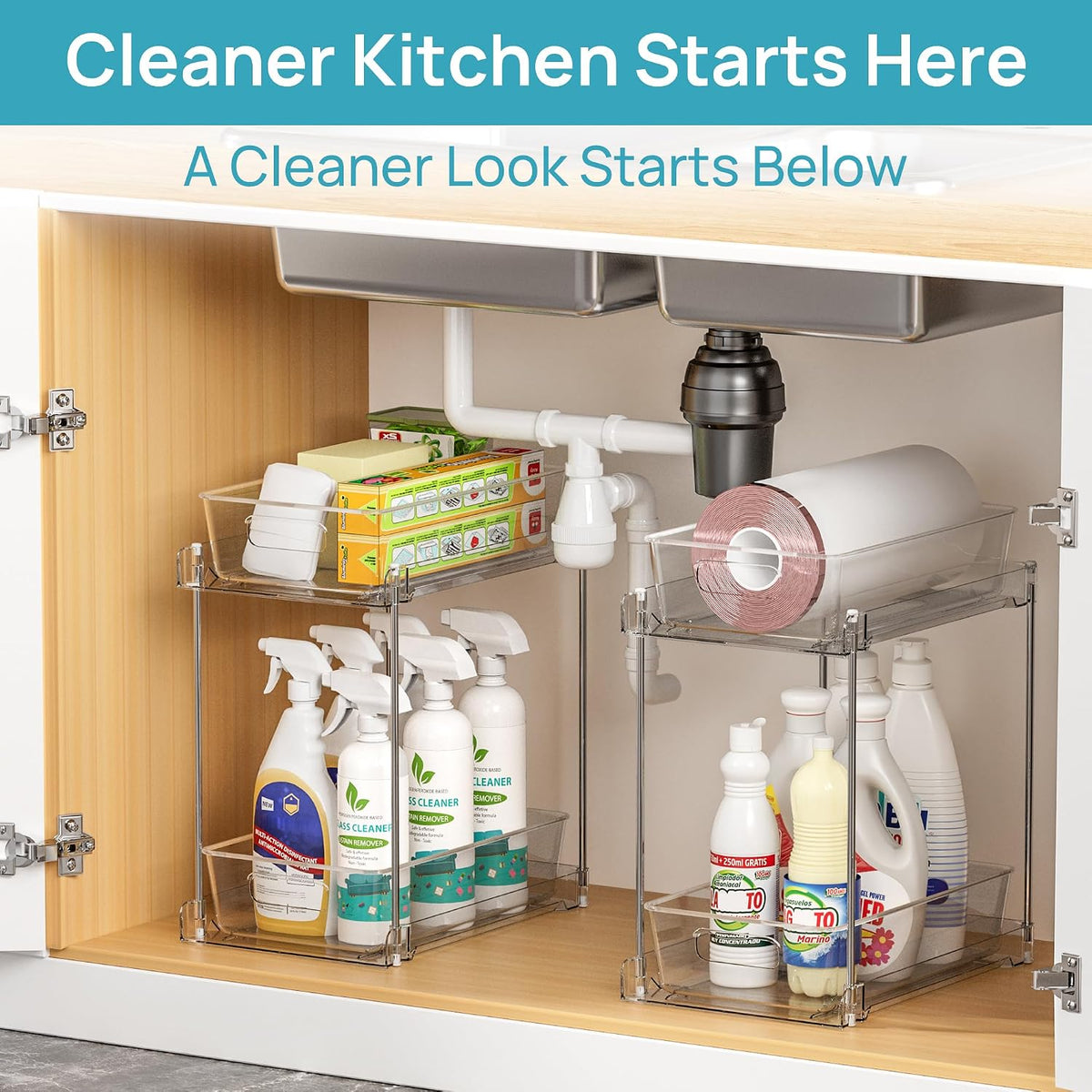 Vtopmart 2 Pack Taller Pull Out Bathroom Under Sink Organizer (S-Higher)
