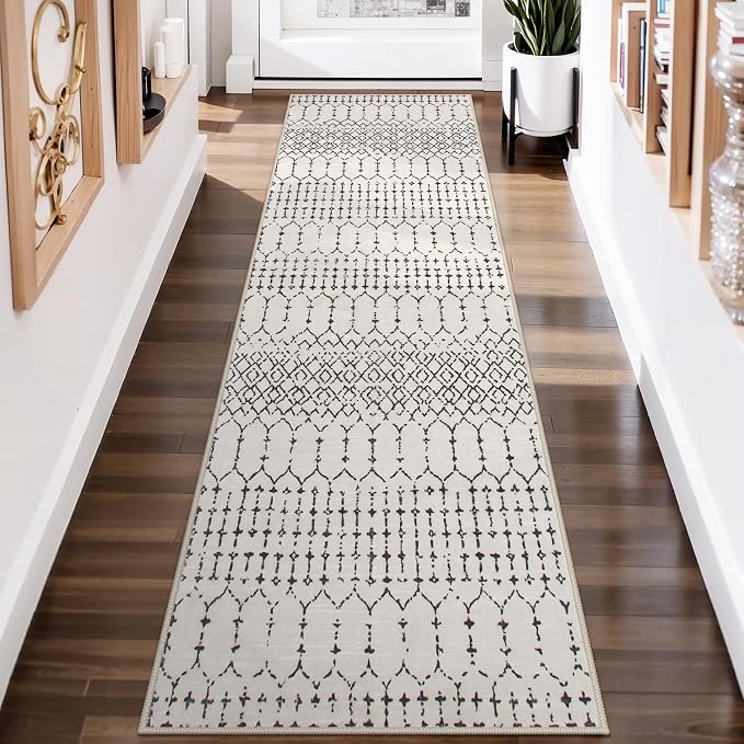 Lahome Moroccan Washable 2x6 Runner Rug, Non-Slip Beige Kitchen Hallway Runner