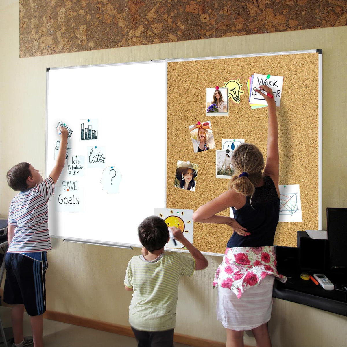 XBoard Magnetic White Board Bulletin Corkboard Combination 60 x 40 Inch