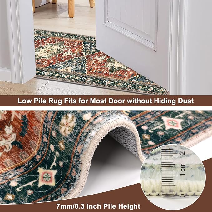 Yamaziot Washable Runner Rug, 2x8 Non-Slip Boho Vintage Hallway Rug Runner