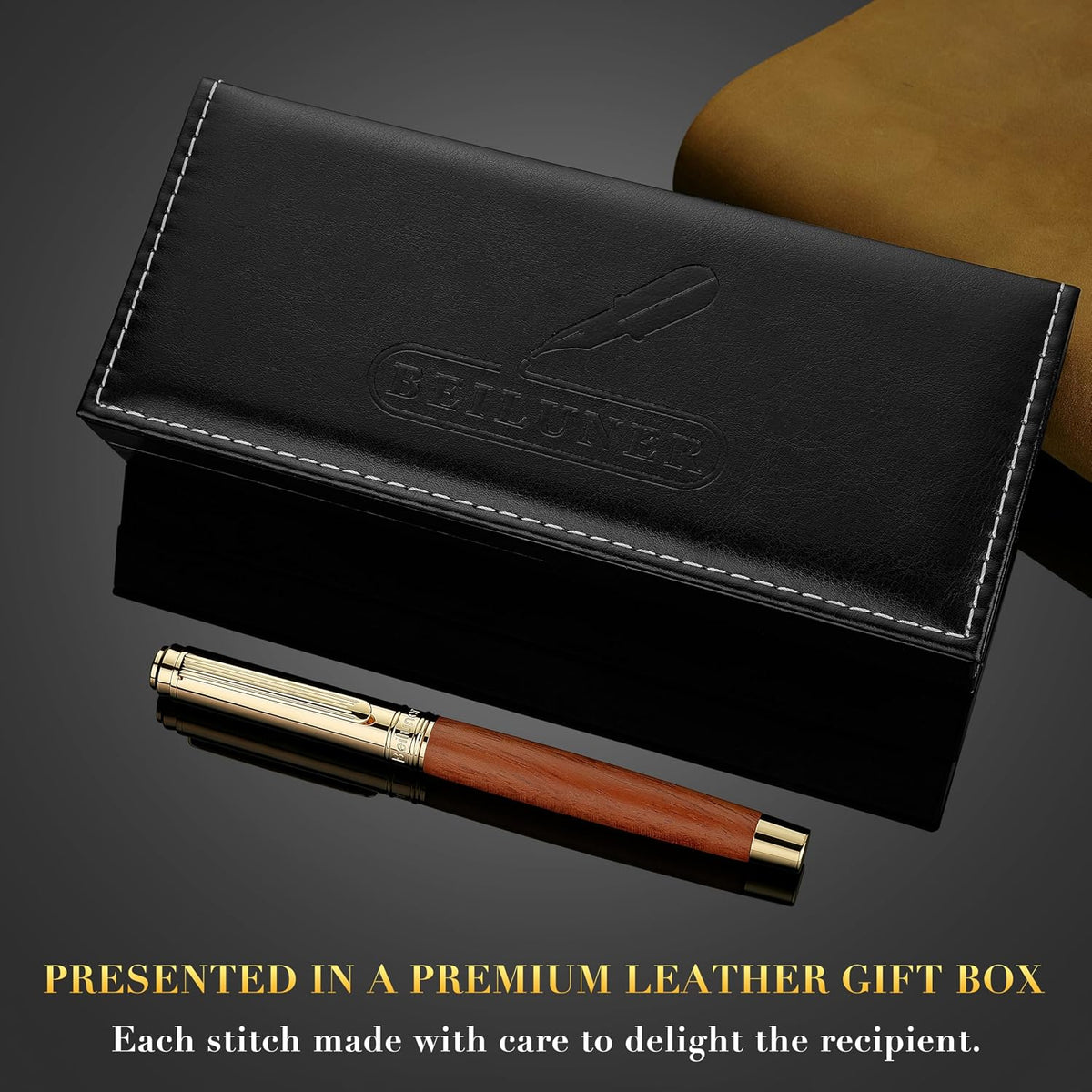 BEILUNER 316 Fountain Pen,Stunning Luxury,24K Gilded Nib(Medium)-Rosewood