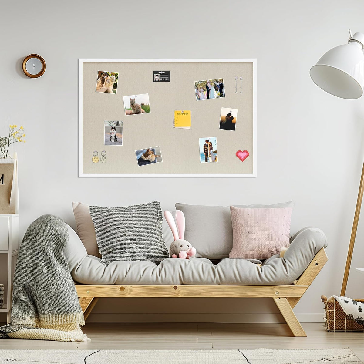 DAHAPYBOO Cork Board with Linen White,Bulletin Board 36"x24"