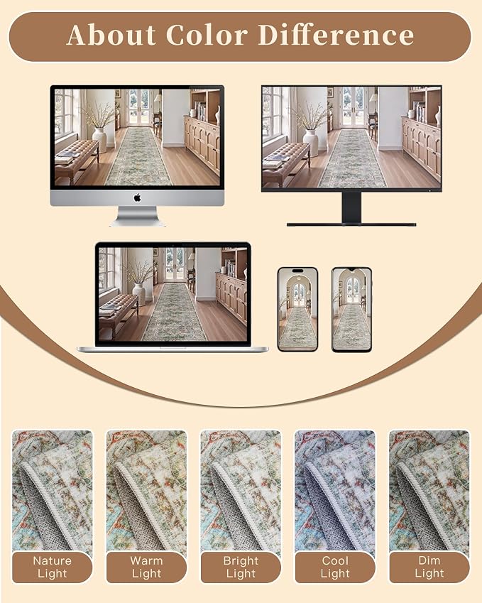 Madane Washable Area Rug 2x3, Small Entryway Rug Non-Slip Vintage Door Mat