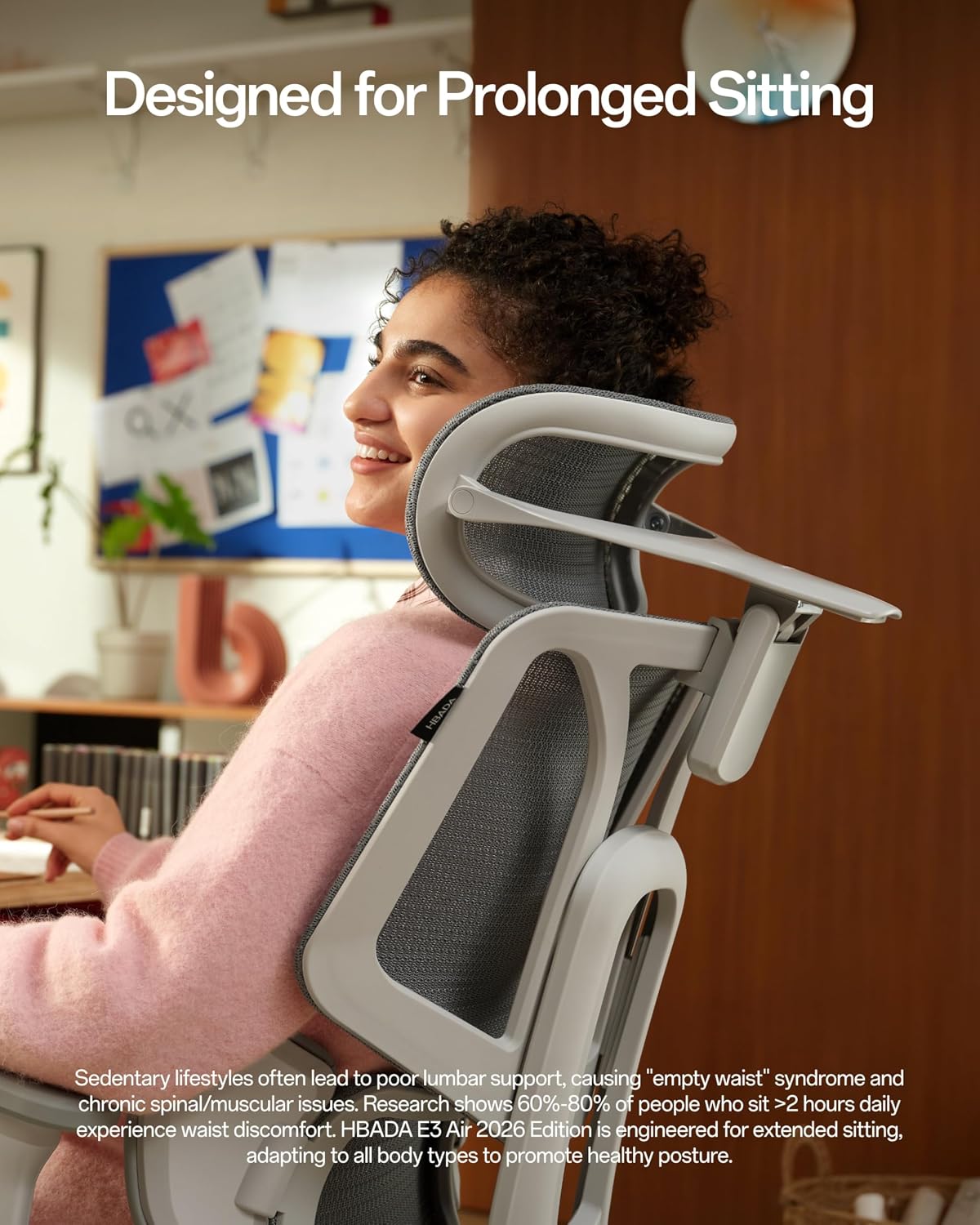 Hbada E3 Air Ergonomic Office Chair, 3-Zone Lumbar Support, Comfy Home Office Chair with Auto Recline, 4D Headrest & Armrests, 140° Tilt for Work & Relax, Grey with Footrest