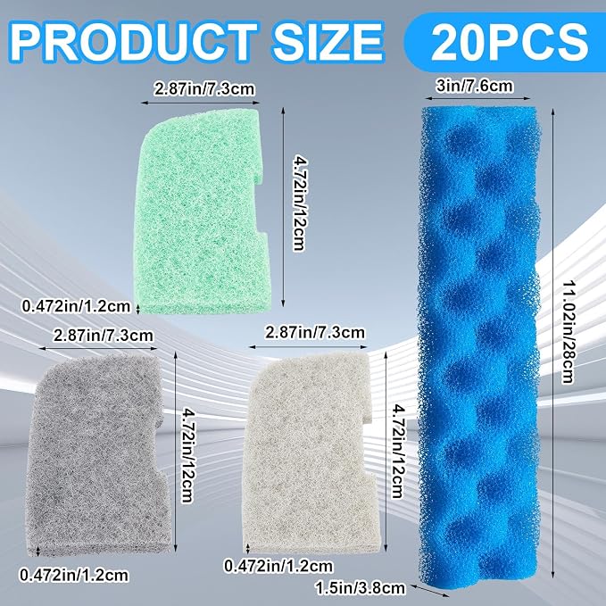 20 Pcs Aquarium Filters Replacement Filter Media Kits Compatible