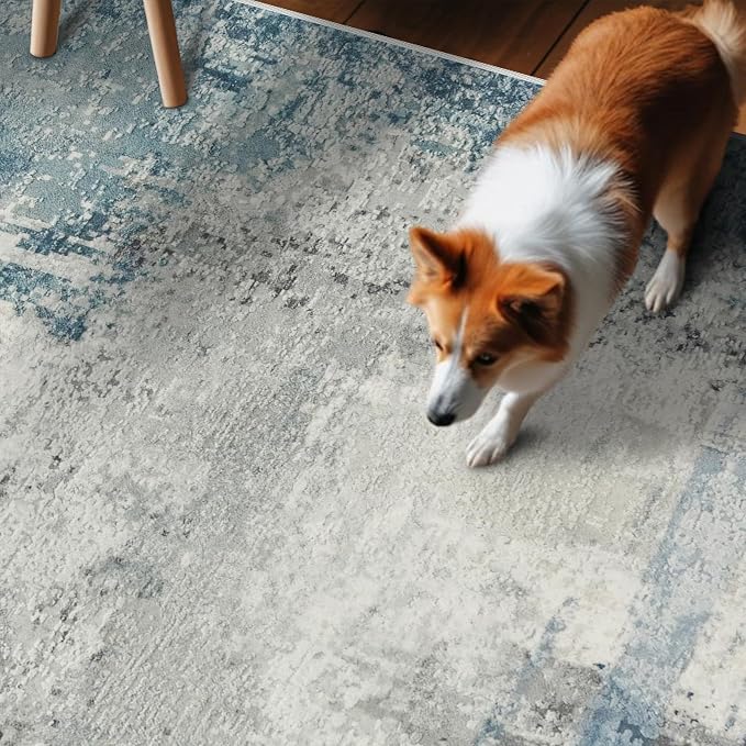 Washable Wide Runner Rug 4x10 : Modern Abstract Hallway Rugs