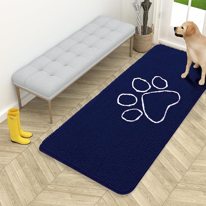 OLANLY Dog Door Mat for Muddy Paws 54x24, Paw Print Design, Absorbs Moisture