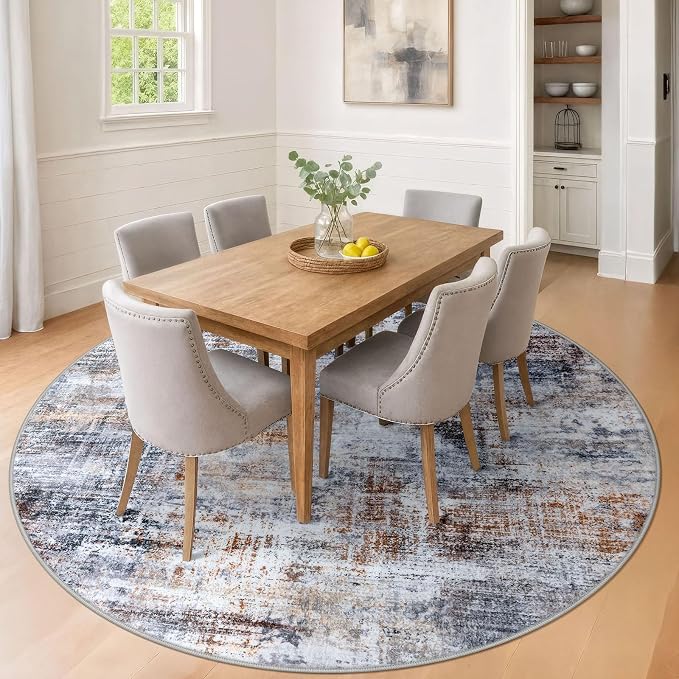 IOHOUZE Abstract Round Area Rug 8 Ft Washable Circle Rugs Large Round Rug Non