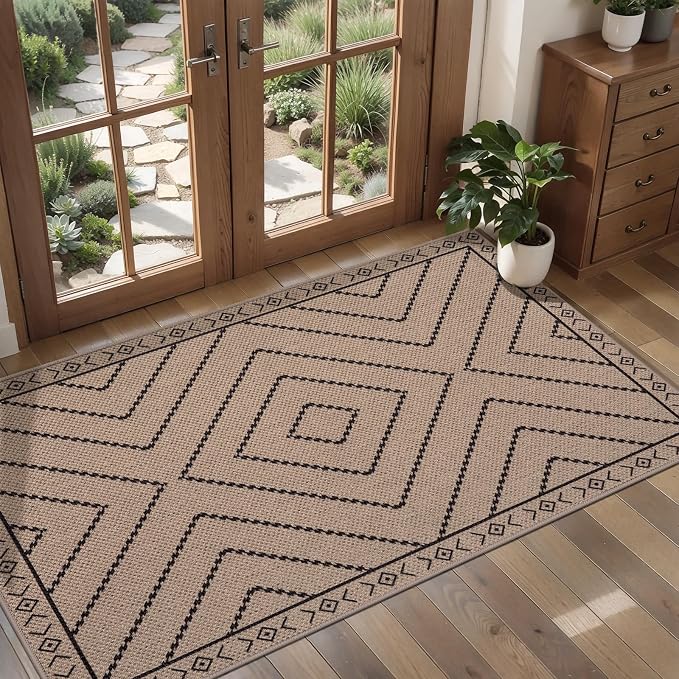 Tangsoo Easy Jute Rug 2x4 Rugs for Entryway, Machine Washable Outdoor Door Mat
