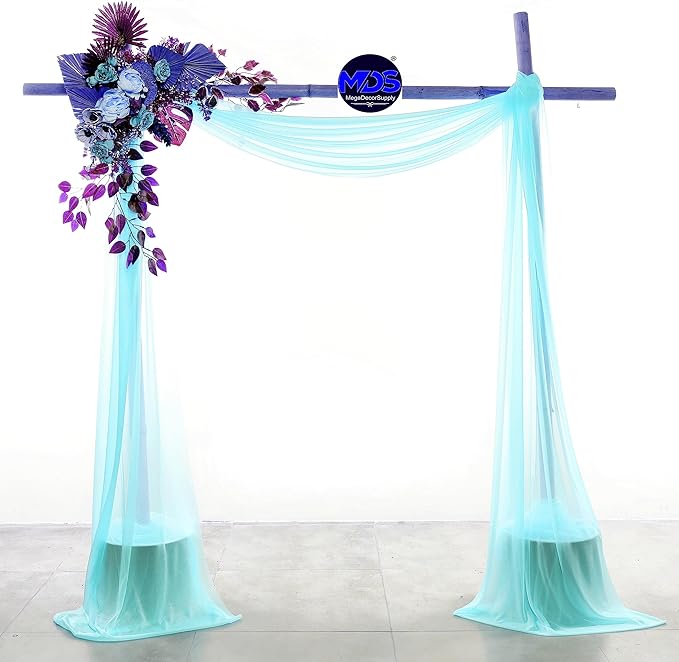 MDS Halloween Chiffon Draping Fabric - 2 Panel, 30" Wide x 40ft Long - Sheer Spooky Arbor & Canopy Drapery for Haunted House Backdrops, Party Ceilings, DIY Costumes & Themed Events - Teal (Pack of 2)