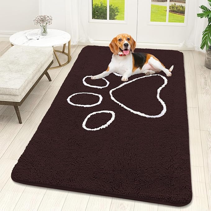 OLANLY Dog Door Mat for Muddy Paws 59x32, Paw Print Design, Absorbs Moisture