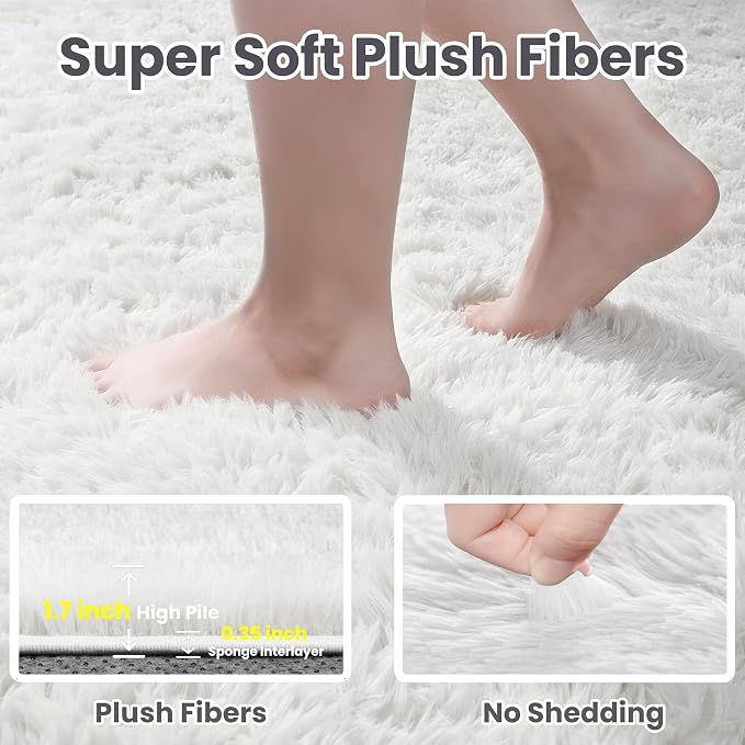 6x9 Area Rugs for Living Room Rug: Soft Fluffy Shag White Rugs for Bedroom