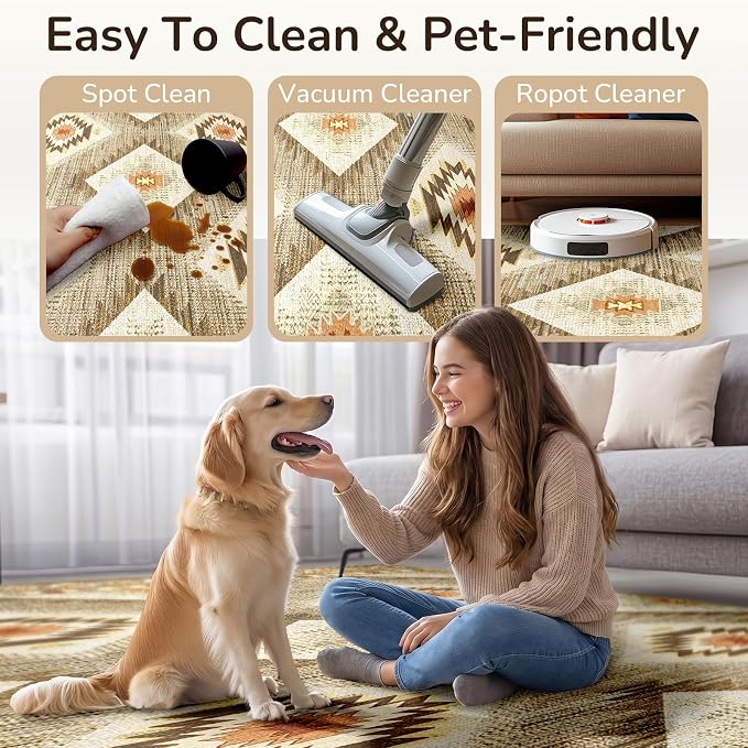 Area Rug 5x7 Rug Machine Washable Non-Slip Low Pile Print Pattern Western Rug