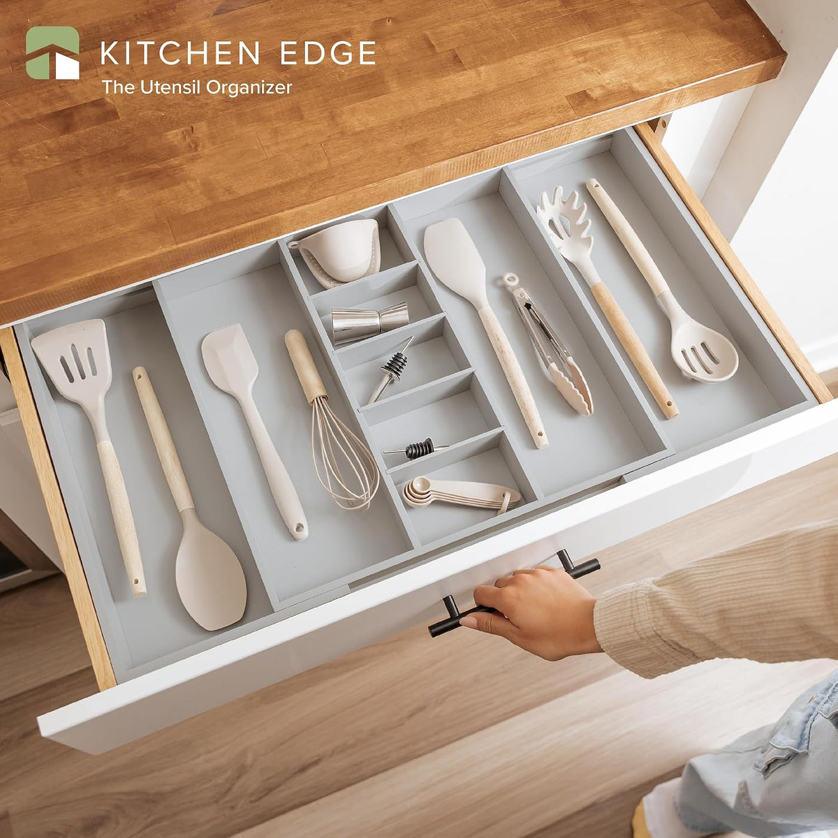KitchenEdge Utensil & Junk Drawer Organizer, 19-33 in, Gray Bamboo