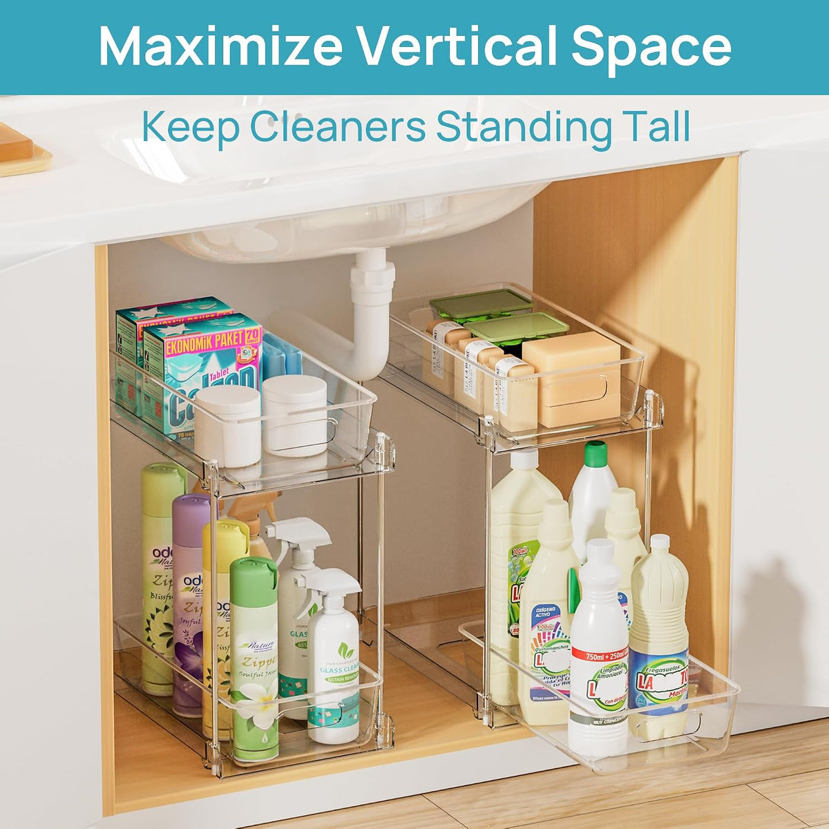 Vtopmart 2 Pack Taller Pull Out Bathroom Under Sink Organizer (S-Higher)
