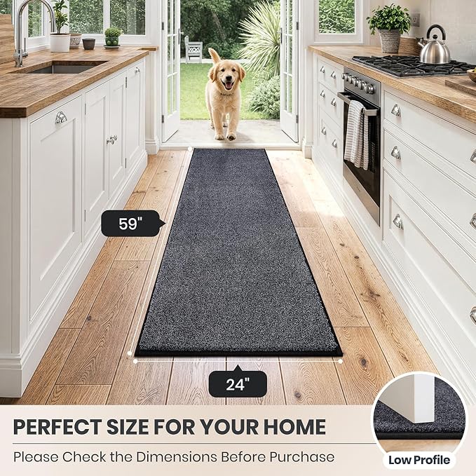 PURRUGS Dirt Trapping Door Mat 24" x 59", Non-Slip Machine Washable Entryway Rug