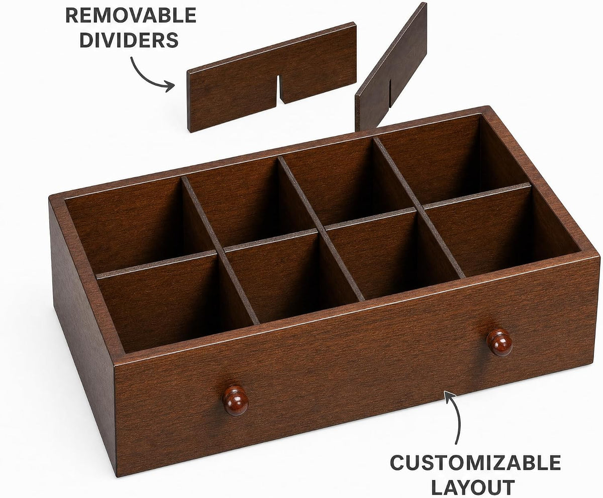 Solid Wood Desk Organizer with Drawer and Adjustable A4 Tray