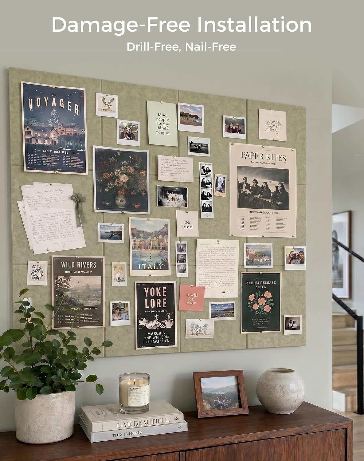Aothia 48" x 36" Large Felt Bulletin Board, Sage Green