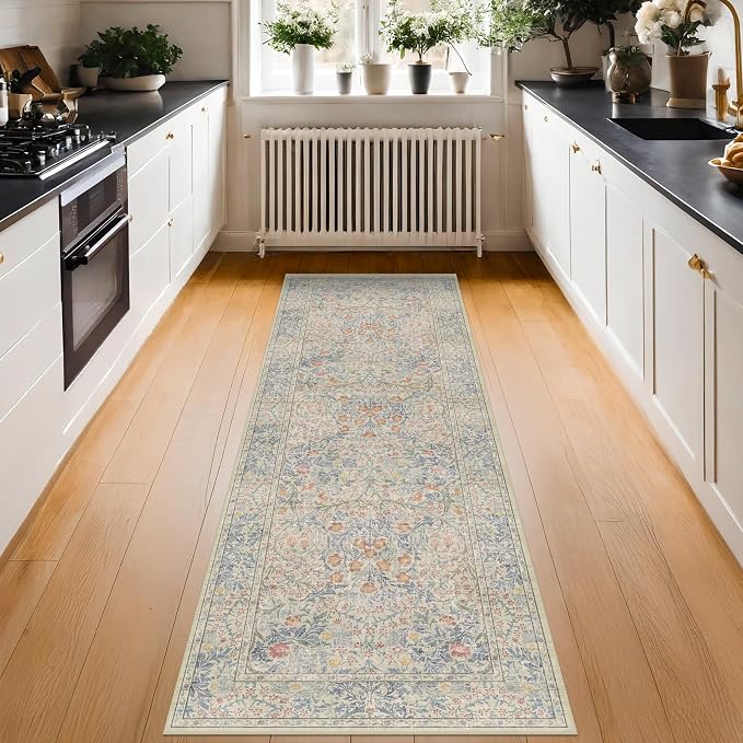 Vintage Beige Blue 3x10 Runner Rug