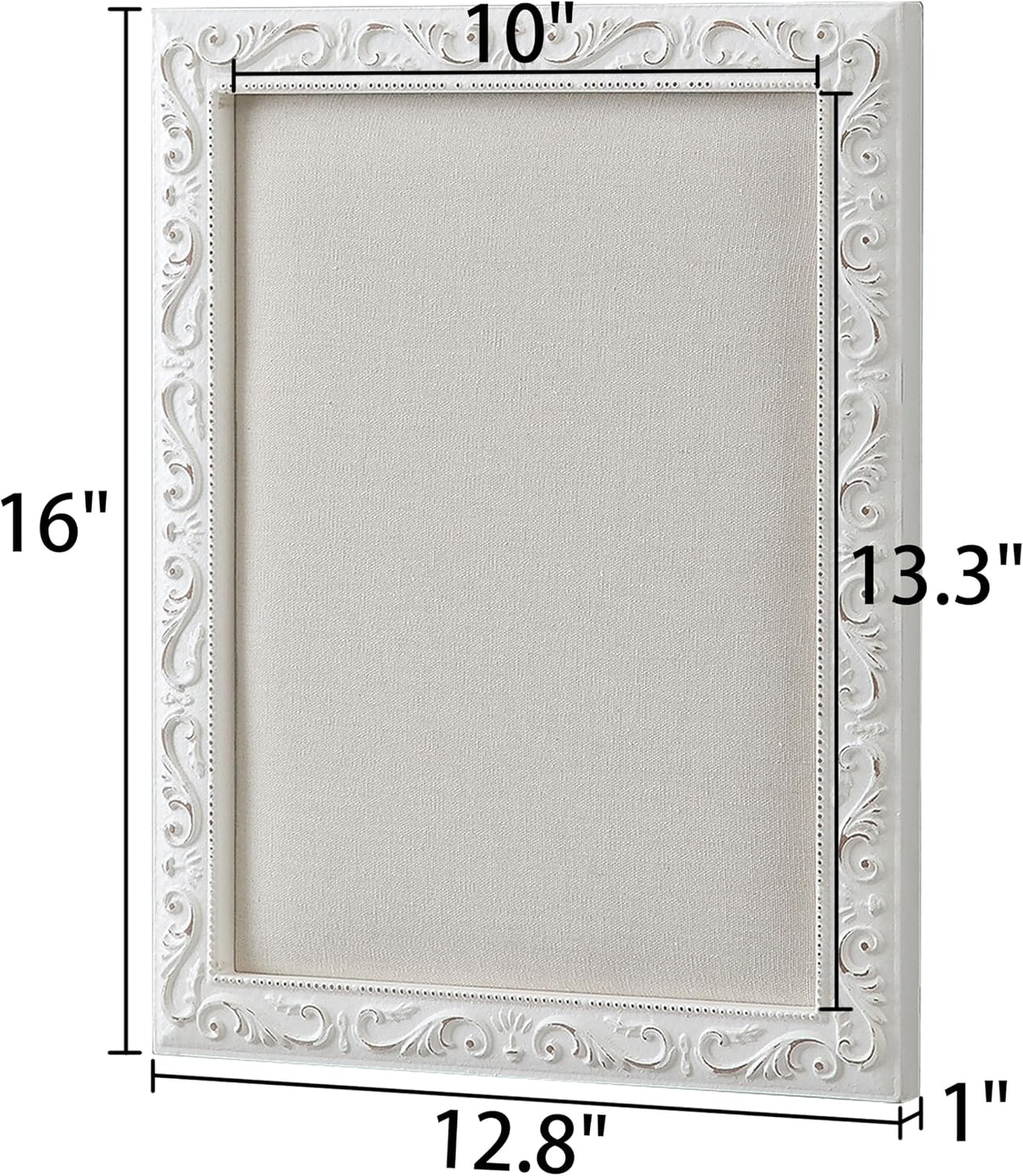 SOFE Small Linen Bulletin Board - White Wood Framed Memo Board 16 × 13 Inch